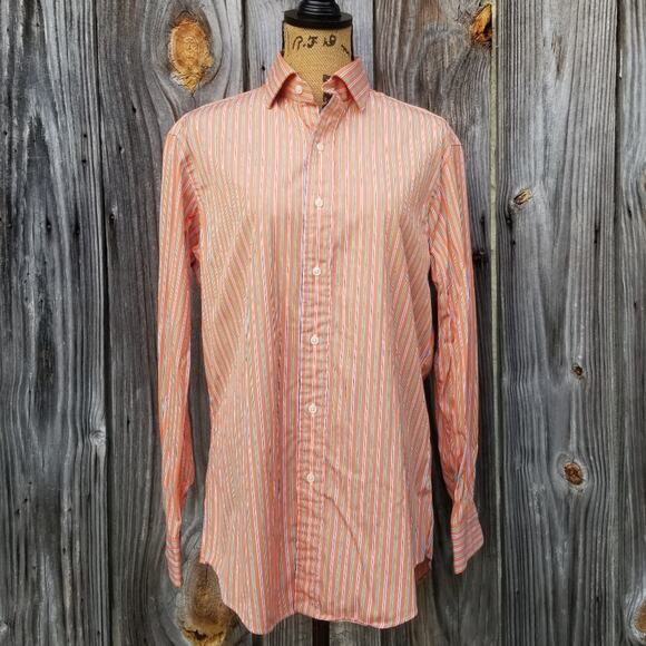 100% Cotton Orange Stripe ButtonUp Dress Shirt Polo Ralph Lauren Size 15.5 32/33 - Picture 1 of 7